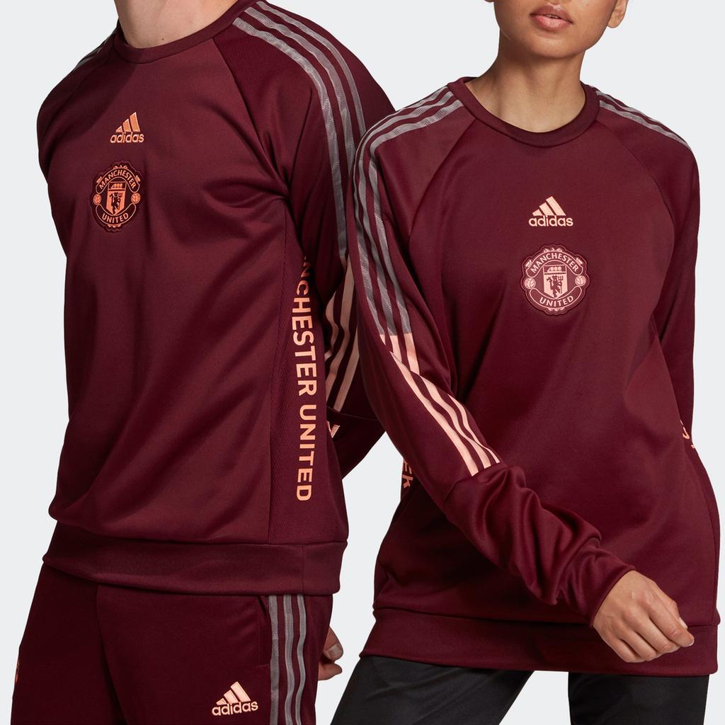 adidas Manchester United Sweatshirts Men's Dark Reddish Purple Crew Neck Moderate Regular FR3863