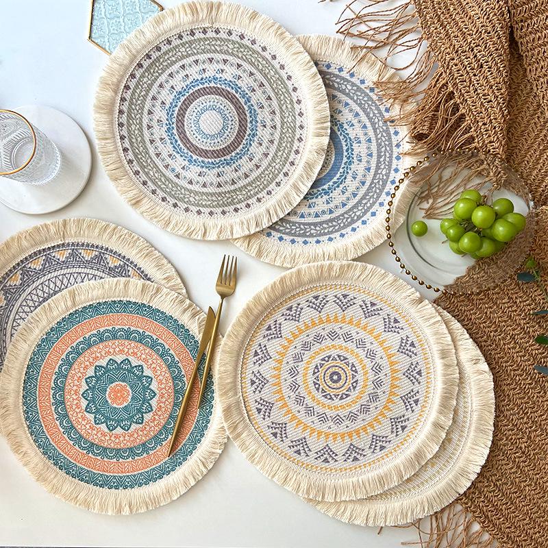 Bohemian Retro Gewebte Runde Platzmatte aus Polyester-Baumwolle