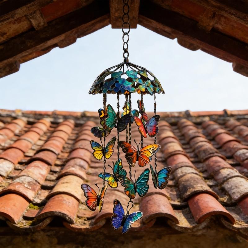Butterfly Wind Chimes Producing Clear Tone for Balconies and Garden Creating a Peaceful Artistic Iron Design