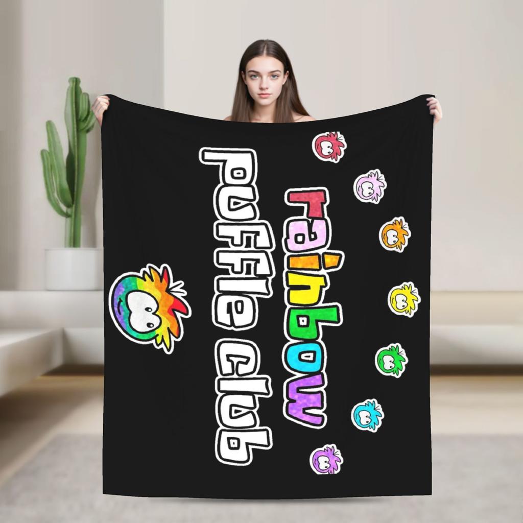 Club Penguin Rainbow Puffle Fleece Throw Blankets Community Game for Bedroom Knitted Blanket Travel Thin Portable Quilt