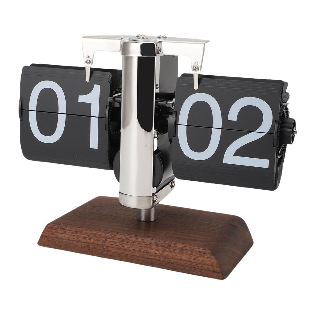 Flip Desk Clock Vintage Large Number 24 Hours Auto Flip Down Mechanical Clock for Home Living Room