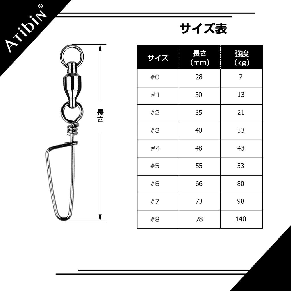 Atibin Fishing Swivels with Snaps, Rolling Swivels for Mountain Stream Fishing, Jigging, Coast Rock Fishing, Black, 140kg, 25 Pieces