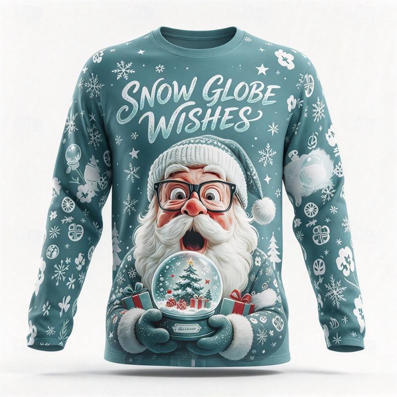 Autumn Winter New Ugly Christmas Long Sleeved T-shirt Santa Claus Pattern Cotton Comfortable Xmas Party T-shirt Top Gift for Men