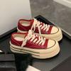 2025 New Women's Burgundy Canvas Shoes Chunky Sole Heightening Versatile Casual Layered Platform Sneakers