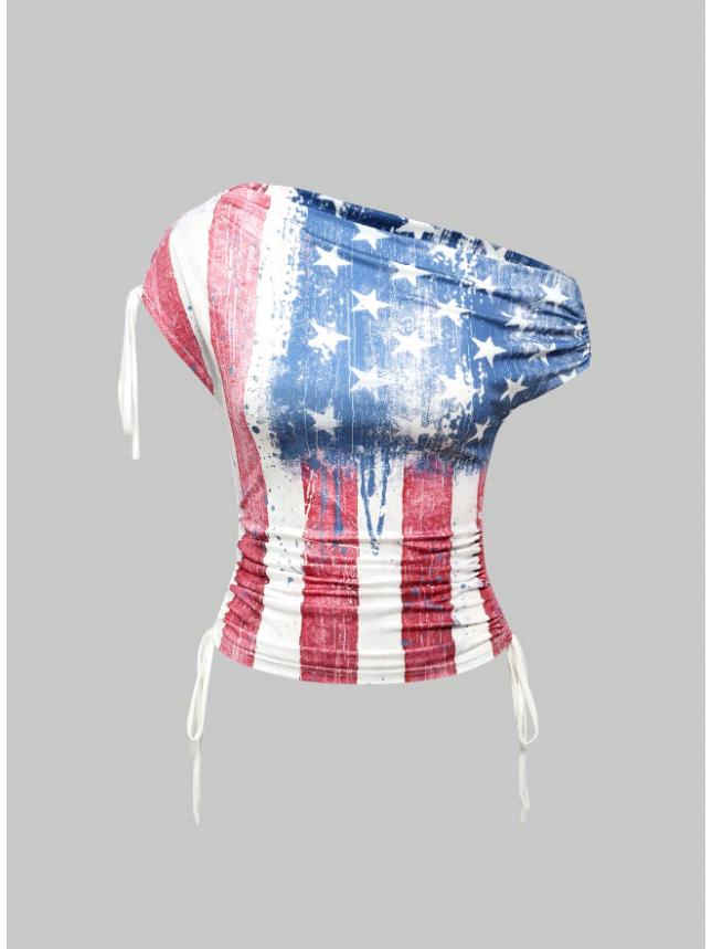 Y2K Spicy Girl Retro Wing Print Lace-up Bandeau Top