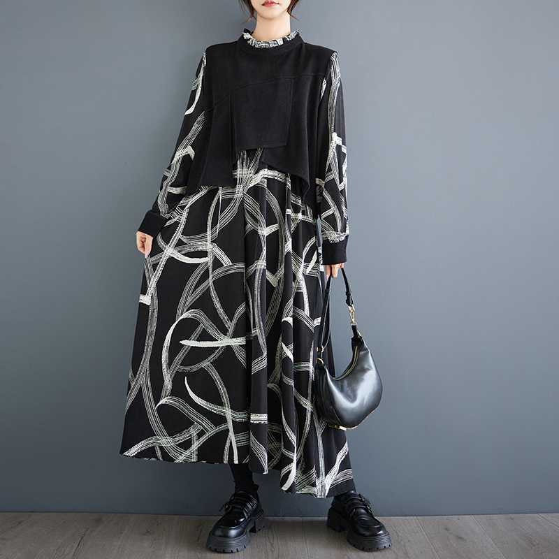 

Модные персонализированные платья с принтом, повседневные, нишевый дизайн, чувство стиля, темпераментные One Size чёрный