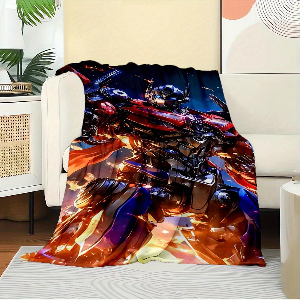 For Transformers,Optimus Prime,Cybertronian-Themed Flannel Blanket, Glam Style, Digital Print, All-Season Comfort, Tear-Resistant, Knitted C