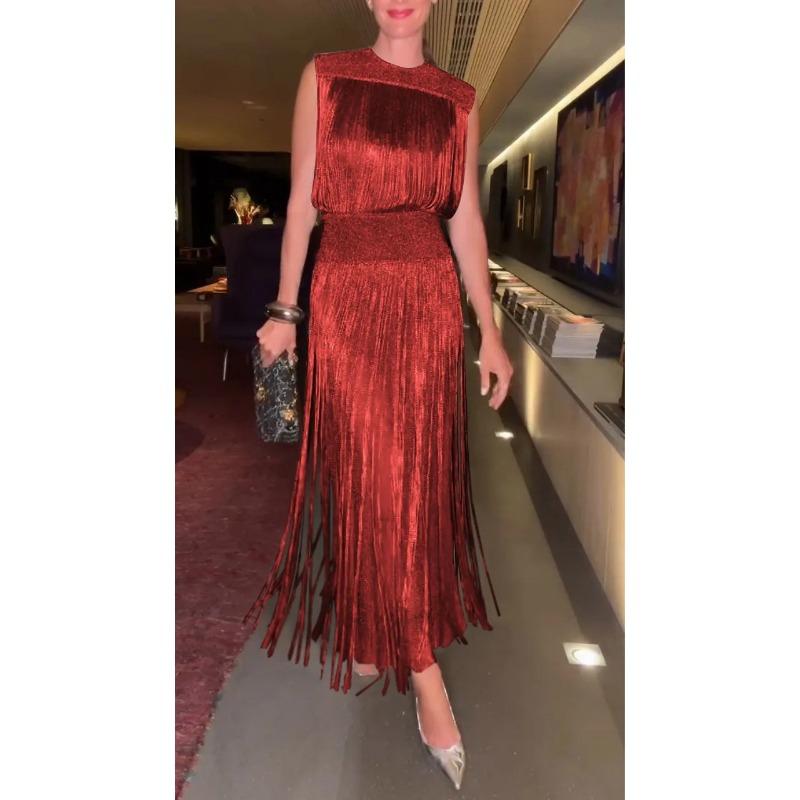 Elegantes Fransenkleid für Damen, ärmelloses Partykleid