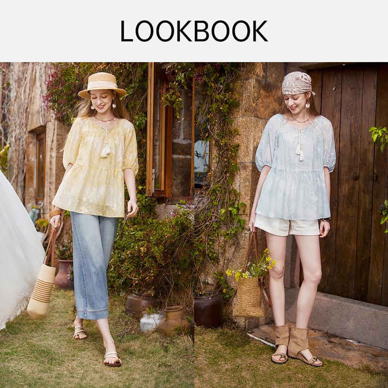 Women's Tie-Dye Jacquard Puff Sleeve Blouse