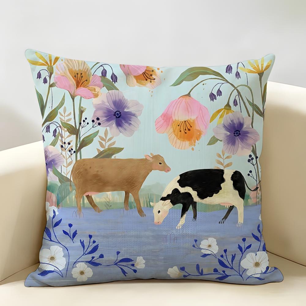 Retro Springtime Village Plants Cushion Cover Natural Linen Organic Fabric DoubleSided Printing Room Sofa Decor Pillow Case