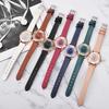 Creative Quartz Watch Leather Crystal Aesthetic Clock Versatile Business Women Wristwatch