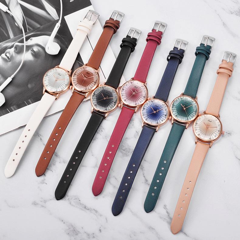 Creative Quartz Watch Leather Crystal Aesthetic Clock Versatile Business Women Wristwatch