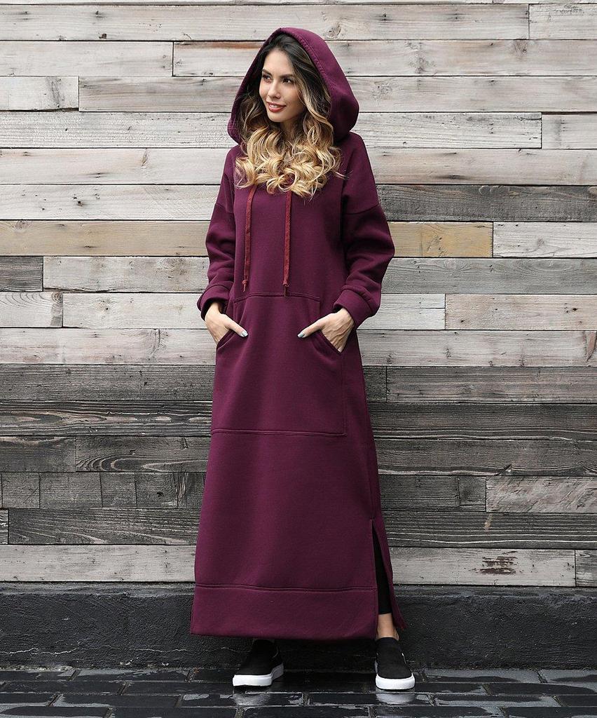 New Plus Size Knitted Hooded Fleece Dress with Pockets - Autumn/Winter Casual Fashion