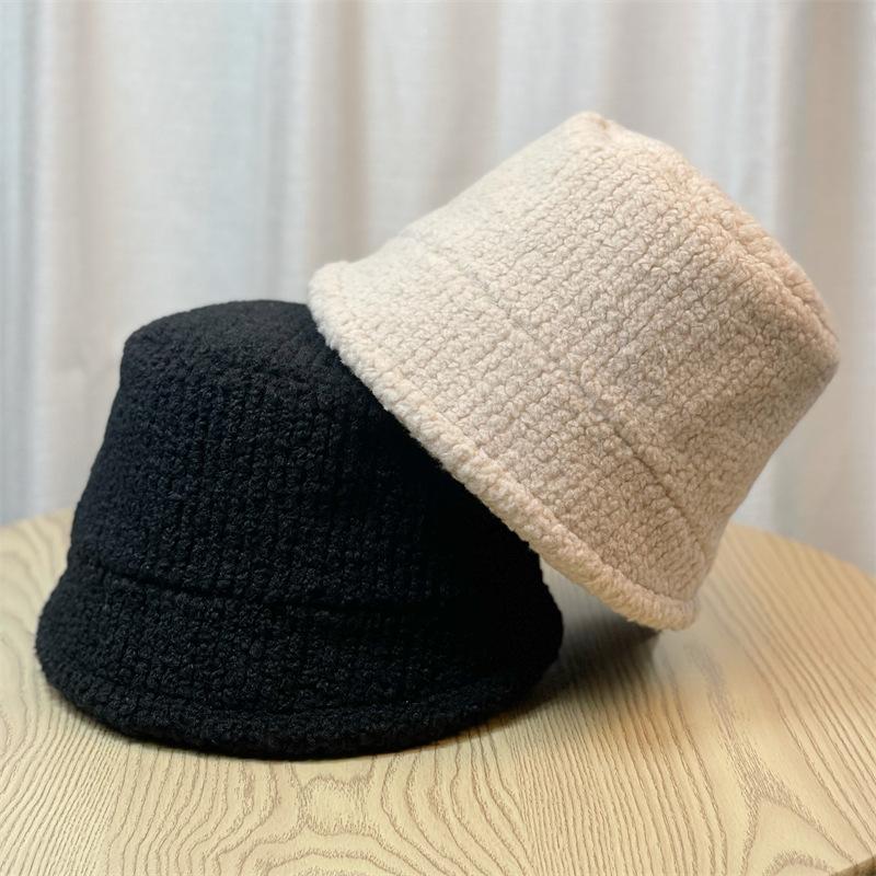 Lamb Wool Face-showing Little Fisherman Hat for Women in Autumn and Winter Versatile Plus Velvet Cute and Warm Bucket Hat Adjustable