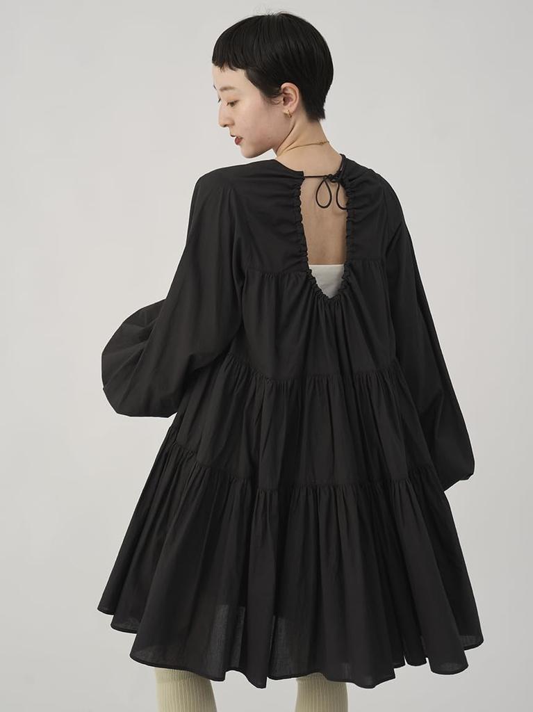 Emi Cambric Tiered Free Size Dress, 13WFO254020, Women's, Black,