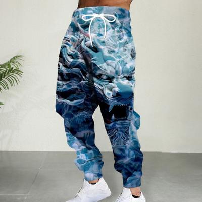 Men Casual Sweatpants 3D Dragon Print Jogger Pants Drawstring Waist Autumn Trousers for Gym Vacation Travel Daily Wear