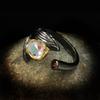 European and American Creative Inlaid with Moonstone Black Gold Branch Ring Retro Thai Silver Dyed Black Leaf Ring