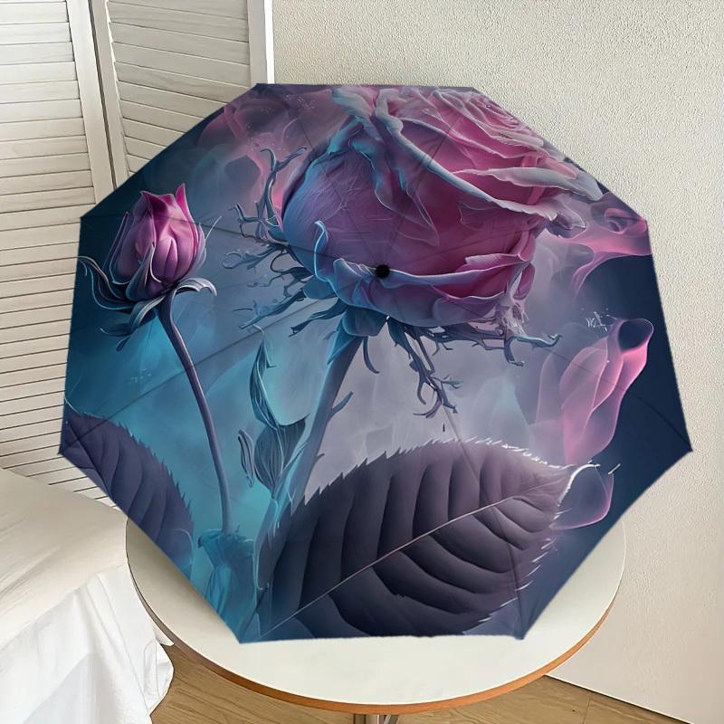 

1pc Glowing Rose Fantasy Artwork Umbrella with Plastic Handle,Suitable for All Seasons Home Travel Outdoor UmbrellaDD722