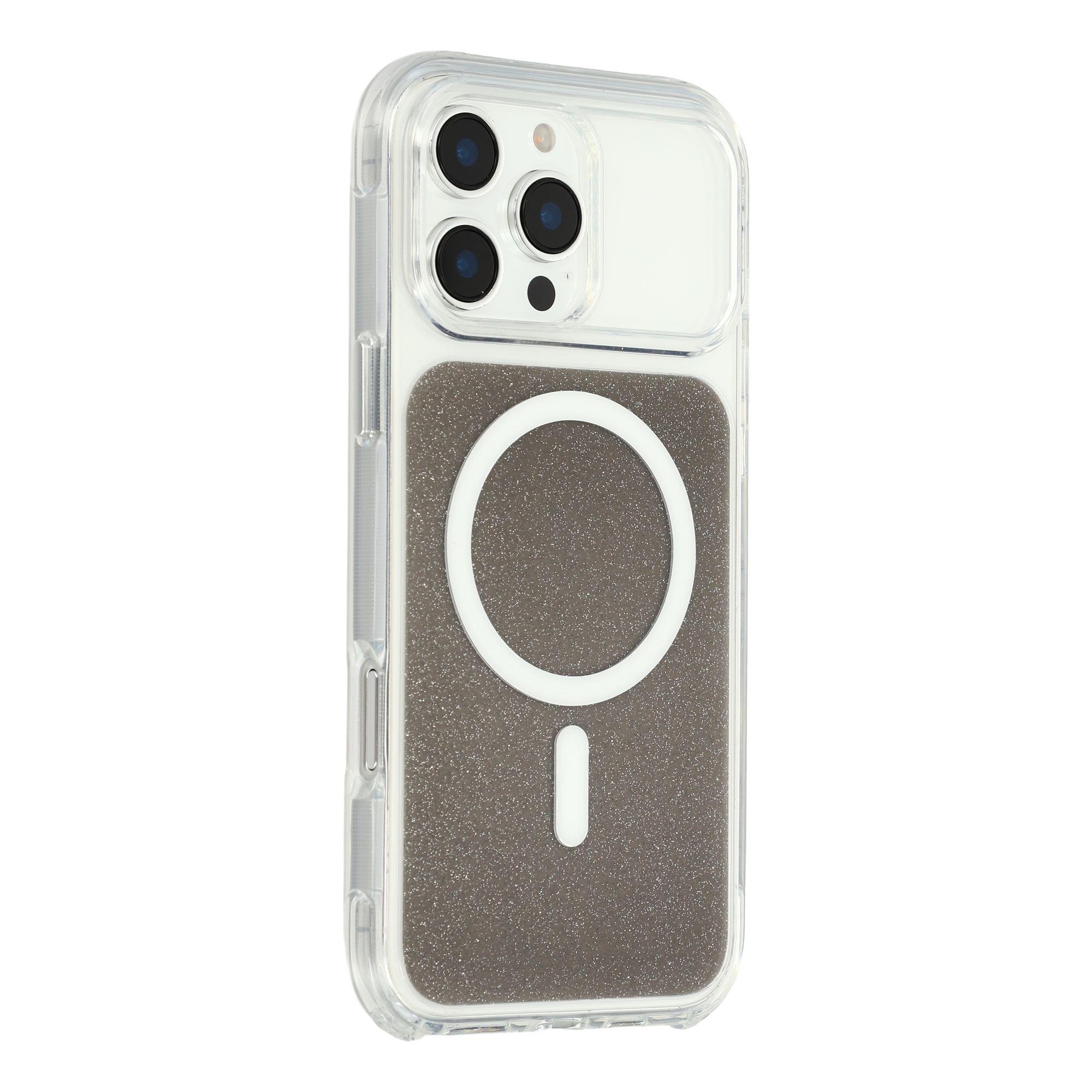 For iPhone 16 Pro Case Compatible with MagSafe Clear Glitter Shockproof TPU Acrylic Phone Cover