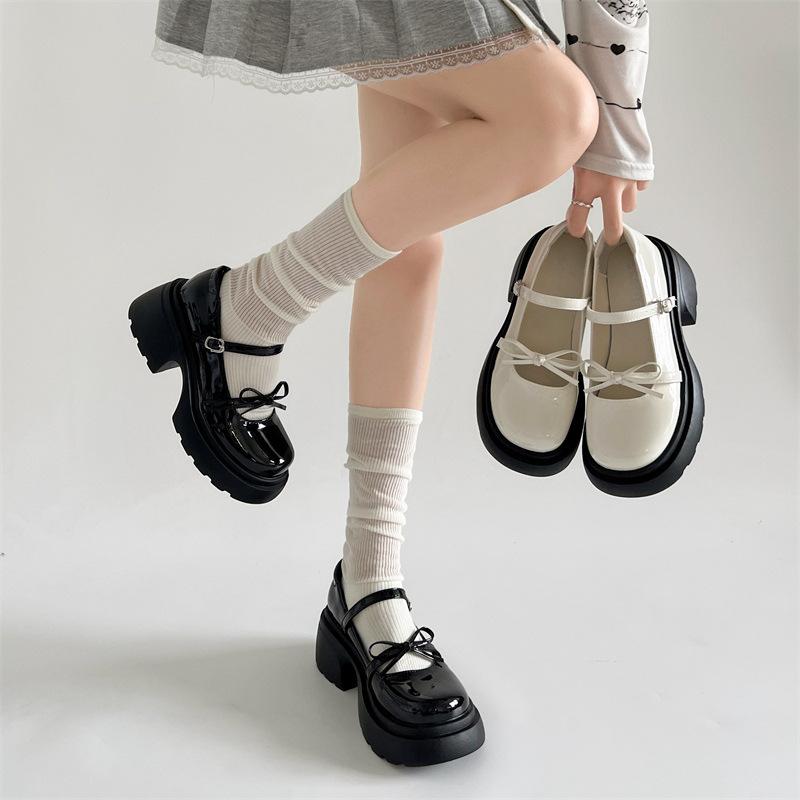 Schwarze Mary Jane High Heels mit dickem Absatz, Damen Sommer 2025, neue kleine Lederschuhe, französische Absatzhöhe, runde Spitze, flacher Ausschnitt, Einzelne Schuhe