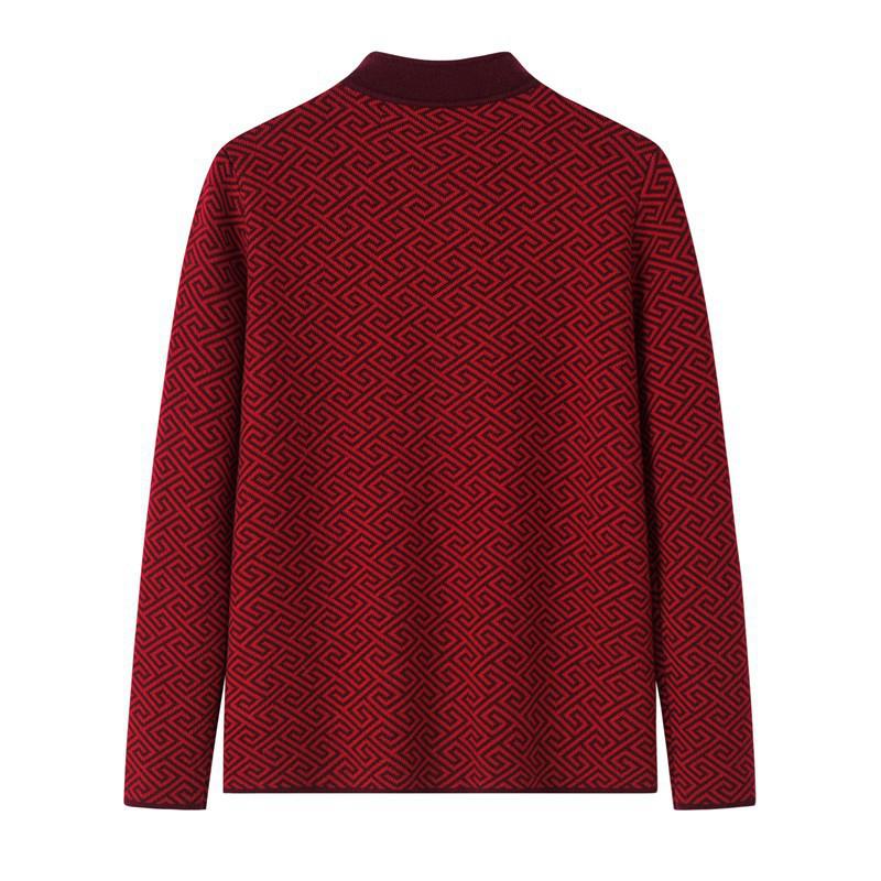 Women's Thick Pure Wool Cardigan: Large Size Stand Collar Sweater for Middle-aged and Elderly
