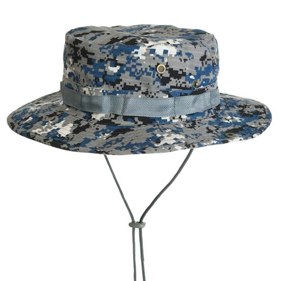 

Benny Hat Unisex Flat-top Fasten String Camouflage Print Fisherman Hat Jungle Headwear синий