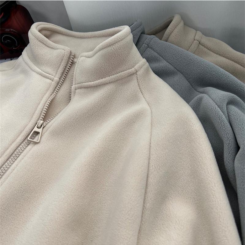 Double-sided Fleece Thermal Stand-up Neck Zipper Sweater Jacket Women's Autumn and Winter Fleece Loose Small Fleece Cardigan
