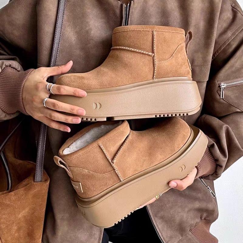 Mode Pelz Wohnungen Frauen Knöchel Schnee Stiefel Plattform Wildleder Plüsch Baumwolle Schuhe Marke Karree Frau 2025 Trend Neue Warme casual Botas Mujer
