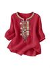 Women's 2026 Summer V-neck Short-Sleeve Cotton Linen Embroidered Blouse
