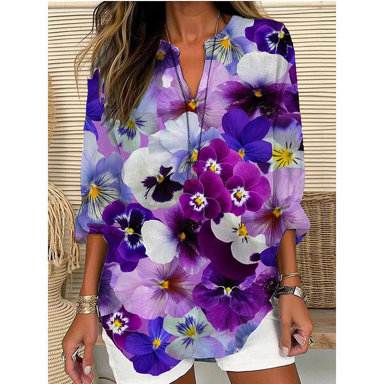 

Women s V-Neck Loose Fit Casual Shirt with Roll-Up Sleeves, Summer Boho Blouse S