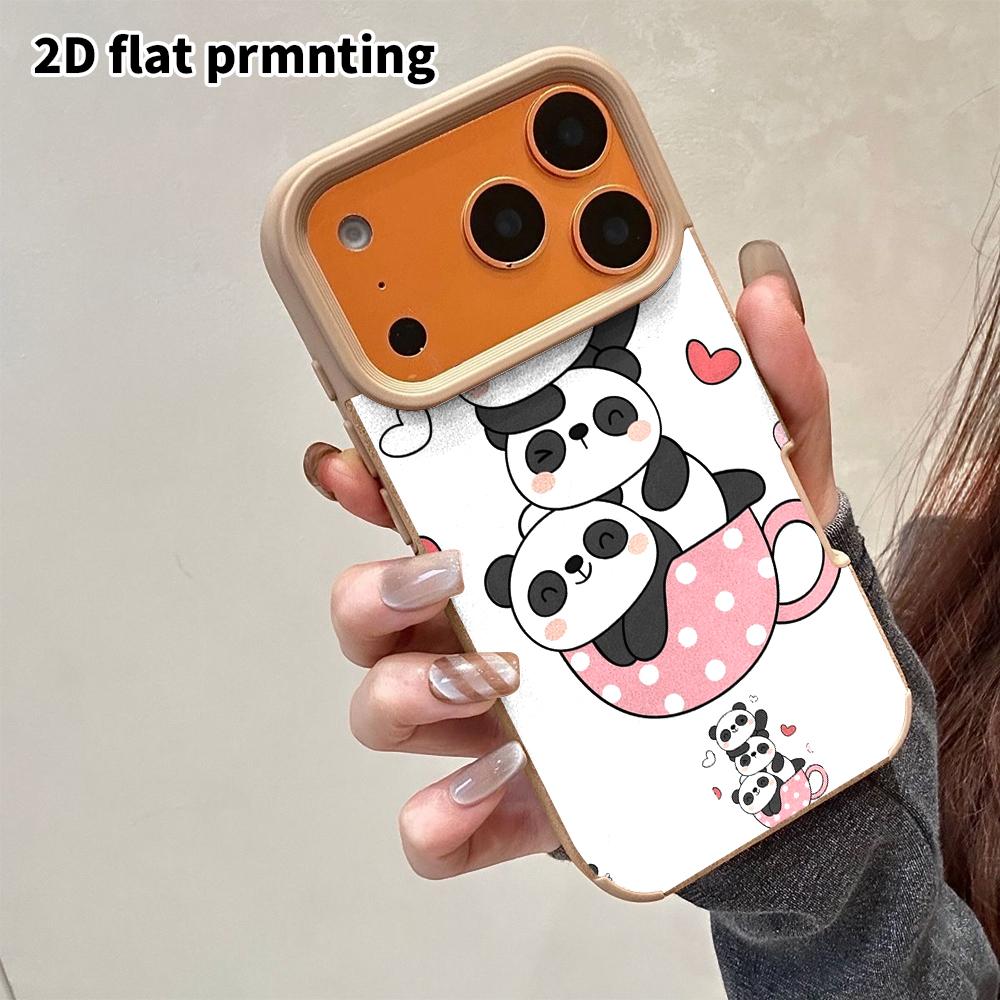 Phone Case: 2D Flat Lambskin Suitable for iPhone 18 17 16 15 14 13 Pro Film Protective Case, Stacked Panda, Christmas and Halloween Gift