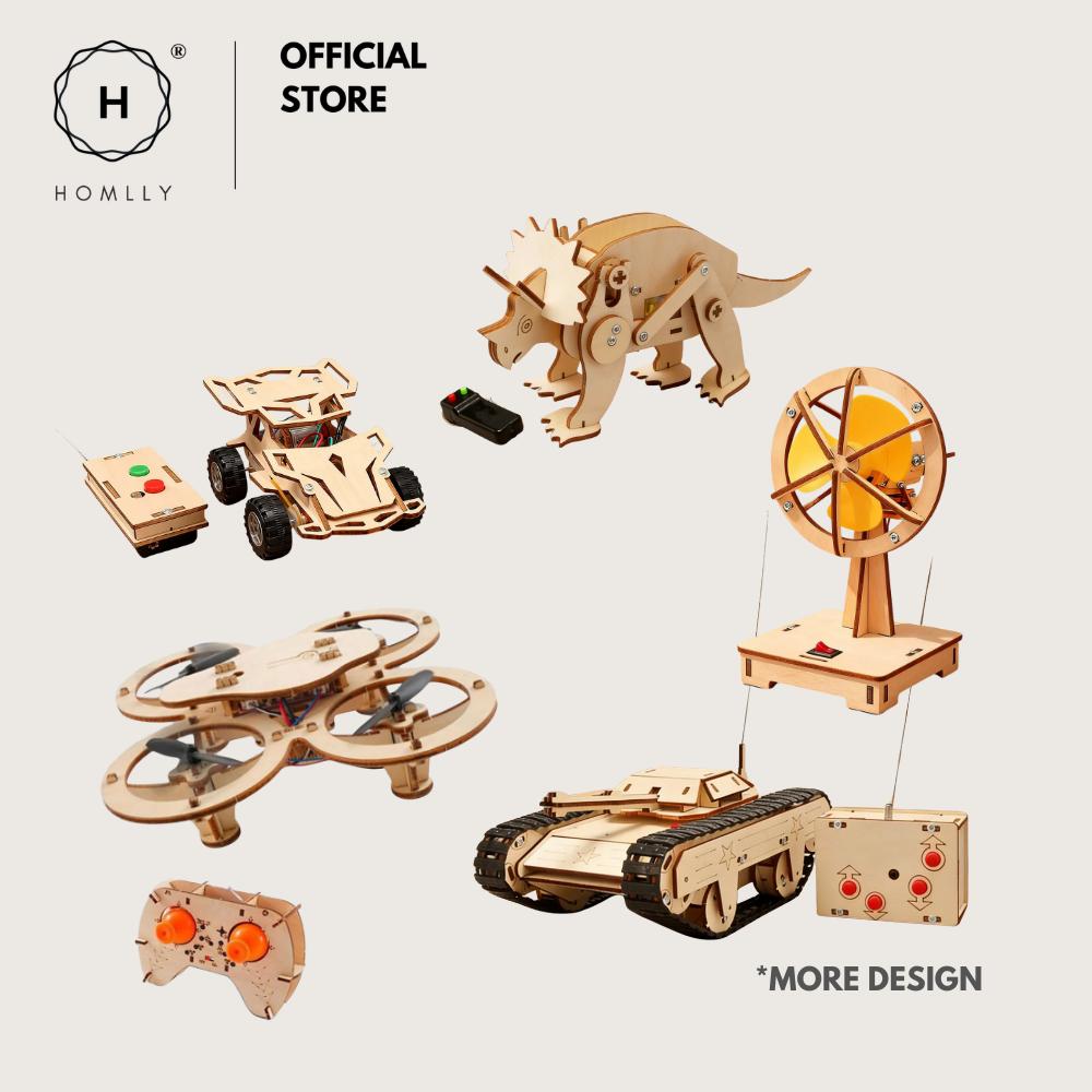 Homlly DIY Educational Stem Wooden Assembly Drone Car Lamp Model Kit