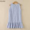 ZANZEA Women Casual Round Neck Loose Sleeveless Stripe Dress