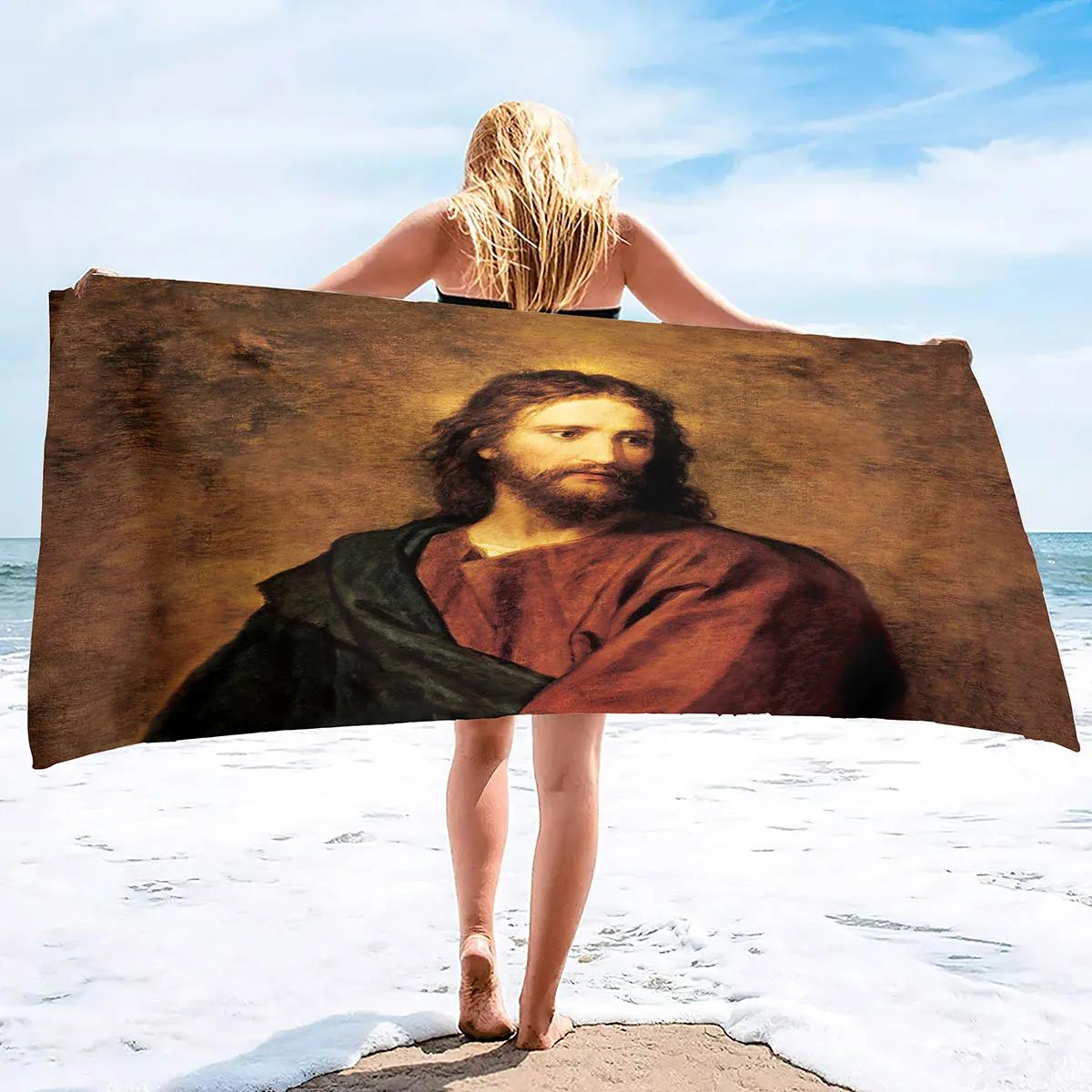 

Beach Towel Oversized,Super Absorbent Sand Free Thick Microfiber Beach Towel ,Jesus Beach Towels for Kids,Men,Women,Girls,Boys W30*H60(CM)