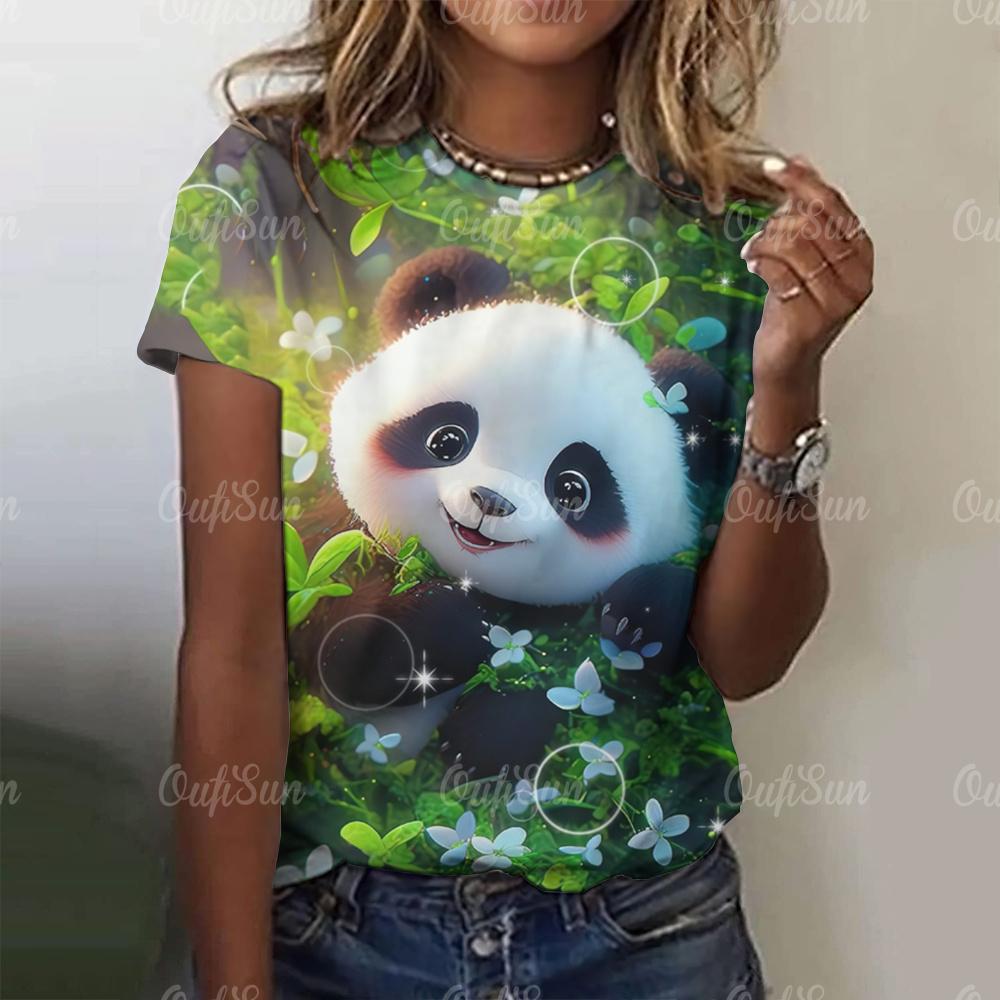Kawaii Vintage Anime Panda Print T Shirt Funny Women Summer Casual Short Sleeve Tshirts Female Loose Tops Ropa Y2k Hombre Tees