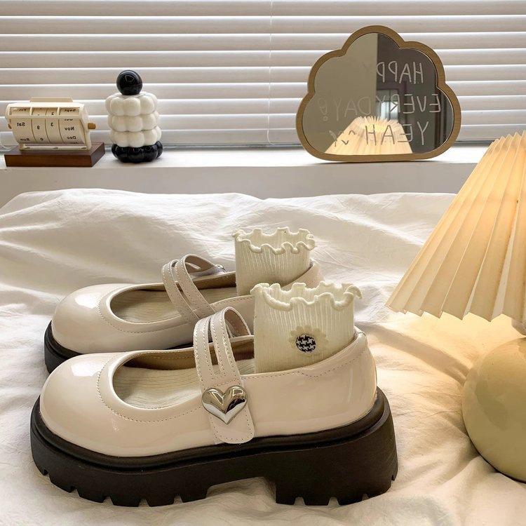 Black muffin platform small leather shoes women's 2025 autumn new Japanese jk retro with skirt Mary Jane single shoes