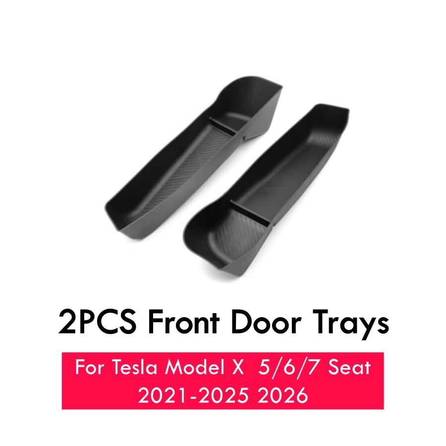 

For Tesla Model X 2021-2025 2026 Front Door Side Storage Box Trays 5/6/7 Seat Model X TPE Washable Door Slot Pocket Organizer