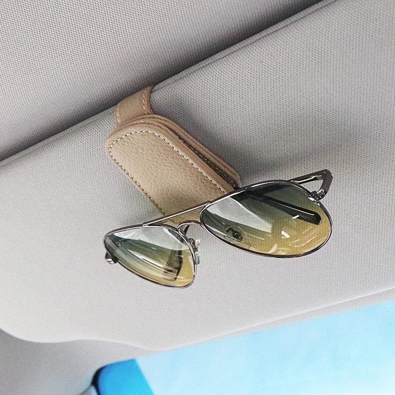 Car Sunglasses Holder Sun Visor Sunglasses Clip Cowhide Glasses Case Mount Ticket Card Clip Car Interior Accessories