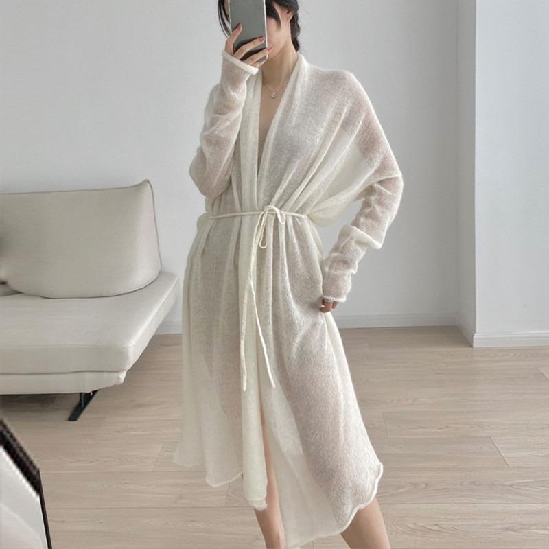 

New spring summer Women Cardigan Sweater Casual Loose Knitted Solid Thin transparent Coat long Sleeve white Sunscreen shirt tops One Size