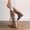 Braune Stiefel mit dicker Sohle für Damen, vielseitig für Frühling und Herbst, schlicht, bequem, rutschfest, verschleißfest, Damenstiefel
