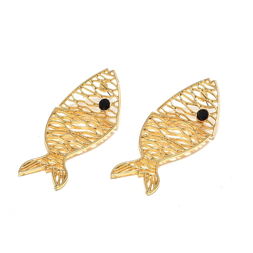 Golden Hollow Fish-Shaped Metal Dangle Earrings - Unique Animal Design
