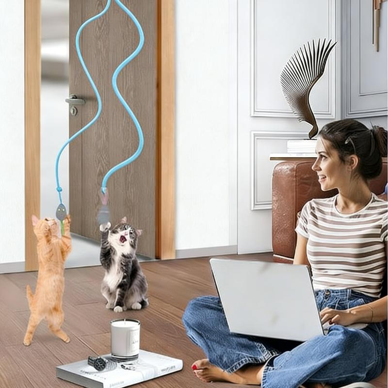 Giocattolo Interattivo Automatico Elettrico per Gatti Ricaricabile USB Topo Sbattente Bacchetta con Piuma Per Arricchimento e Stimolazione Indoor