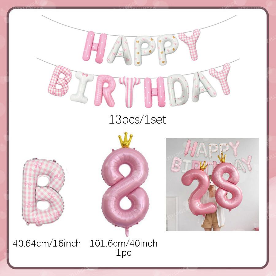 Rosa Happy Birthday Buchstabenballon-Set Rosa bedruckter Geburtstagsballon Krone Digitale Ballons 0-9 für Geburtstagsfeier-Dekoration