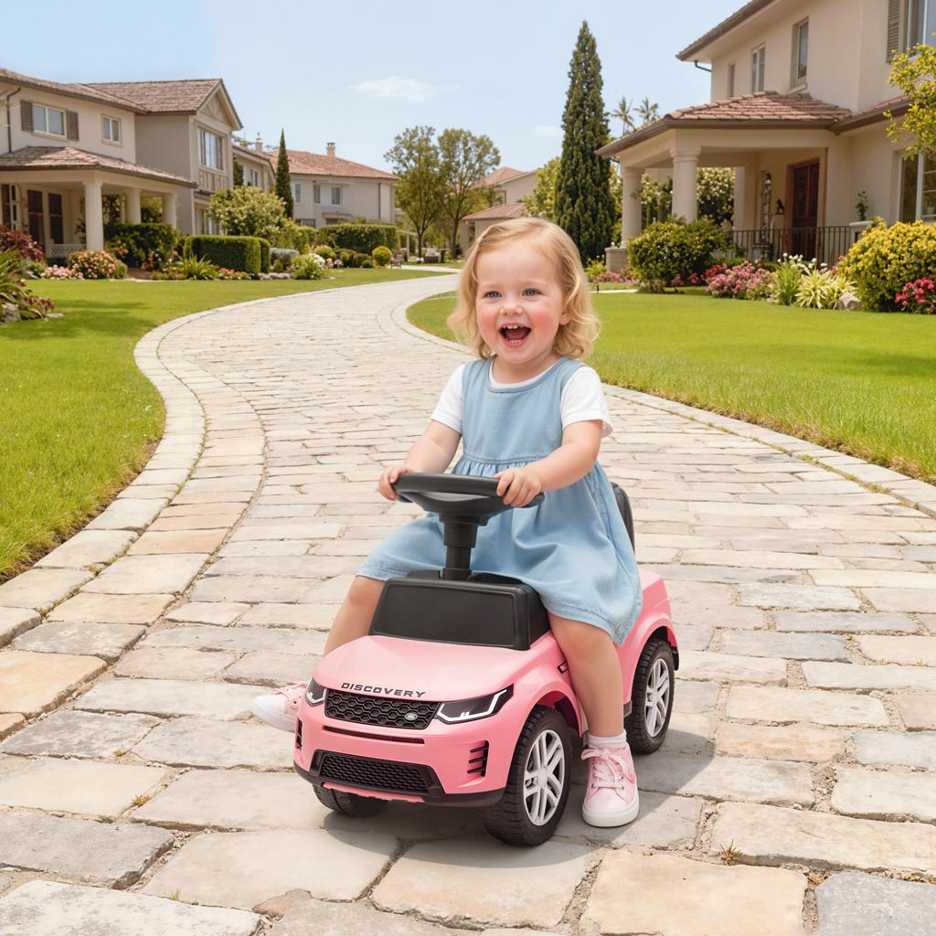 Ride-On Car for Children, Land Rover, Push Vehicle, Horn, Engine Sounds, Under-Seat Storage, Pink