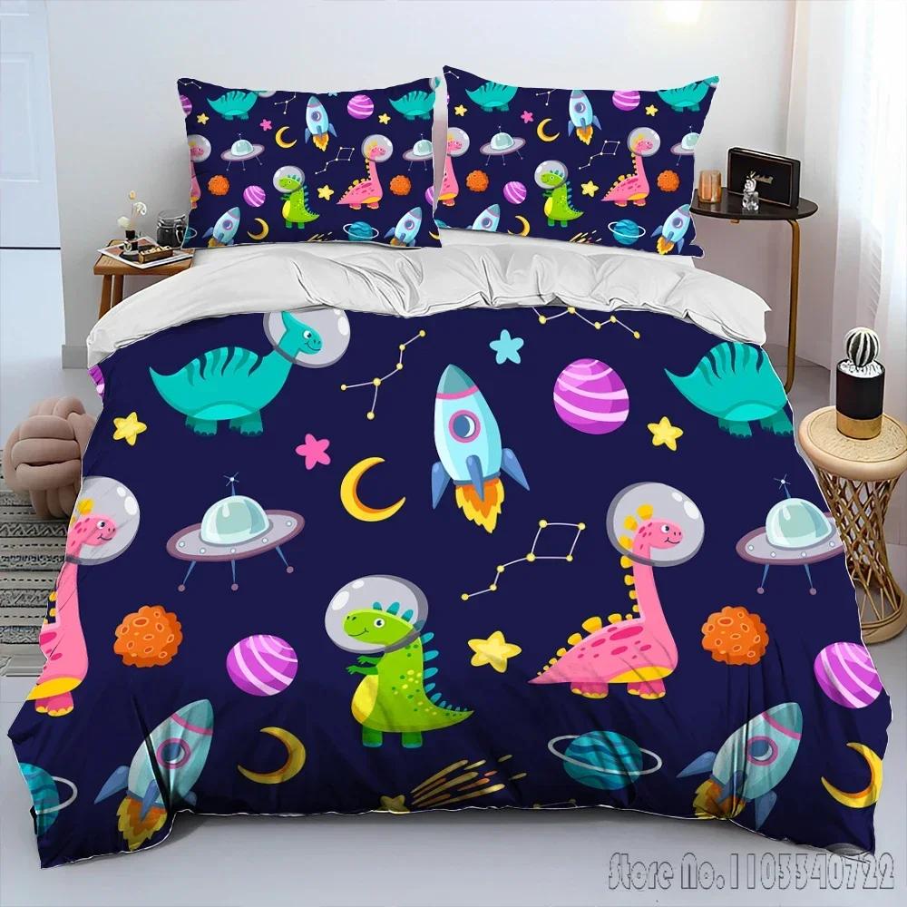 Cartoon Dinosaur Space Cute Dino Children Duvet Cover Set HD Comforter Cover for Kids Bedding Sets Bedclothes Bedroom Decor