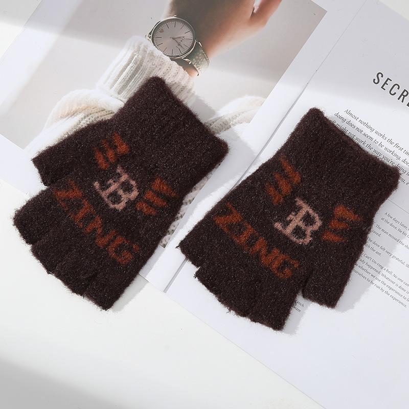 

Осень и Зима Мужские Вязаные Теплые Перчатки без пальцев Шерстяные Половина Пальцев Красивые Буквы для Работы Жаккардовые One Size