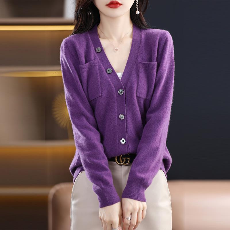 Kaschmir-Strickjacke im koreanischen Stil mit V-Ausschnitt - Lässige Strickware für Frühling & Herbst