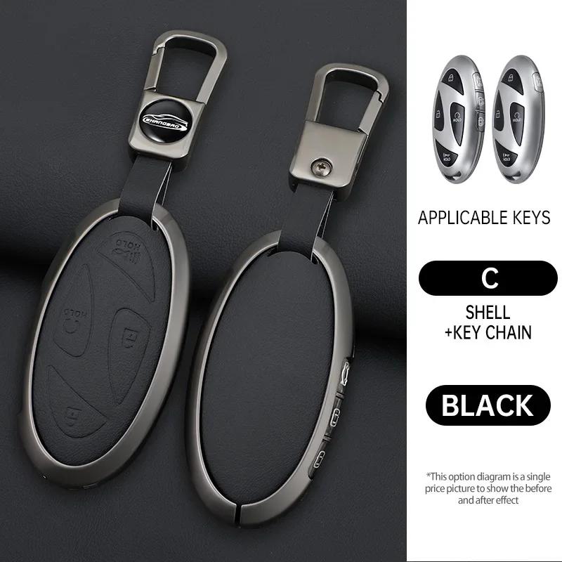Interior Mouldings Car Zinc Leather Remote Key Case Cover Holder For Hyundai Ionic 6 Grandeur GN7 Kona Ev New Grand Prix 5/7Butt