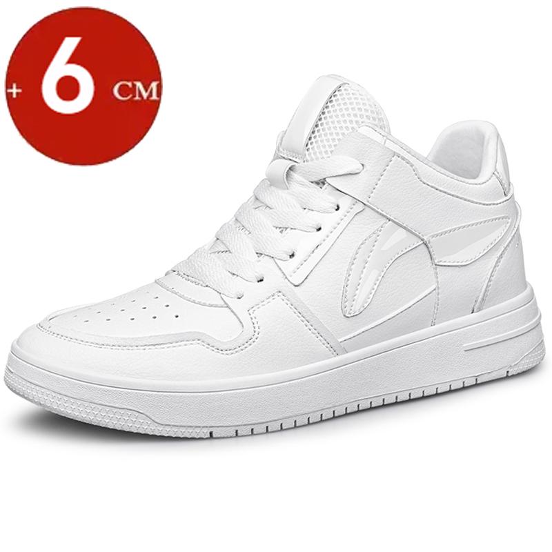 Leather Casual Sneakers Men Sport Platform 6cm 8cm Elevator Shoes Increase Heightening Invisible Height Increasing Shoes White