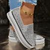 Spring 2026 Casual Fashion Thick Bottom Slip-On Loafers Diamond Embellished Large Size Flat Shoes round Toe Rubber Sole
